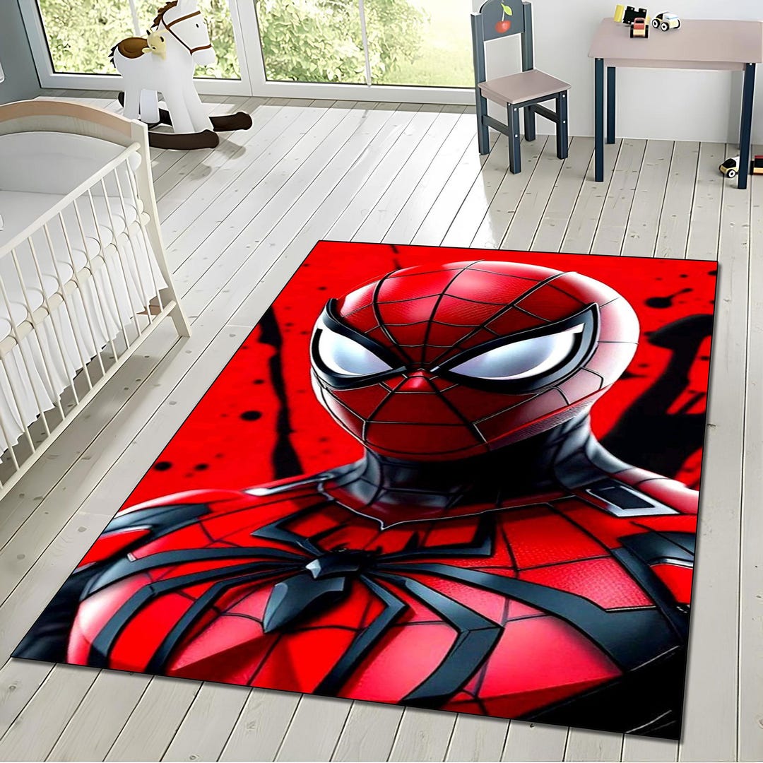 Red and Black Spiderman Rug, Kids' Room Rug, Best Superhero Man Cave ...