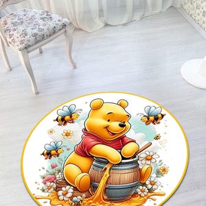 Alfombra de Winnie the Pooh para habitación infantil y infantil - Adorable oso y abejas - Alfombra suave con estampado digital - Regalo para baby shower - Decoración para sala de juegos