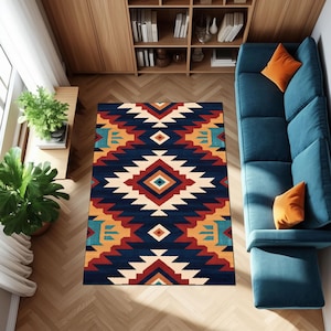 Tapis aztèque du sud-ouest : design tribal bohème, velours doux