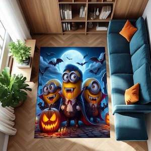 Vampire Minion Halloween Rug | Cute Spooky Cartoon Floor Mat | Kids Room Decor | Movie Fan Gift | Gothic Home Accent