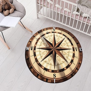 Compass Digital Rug | Nautical Printable Carpet | Vintage Compass Rose Decor | Boho Floor Art