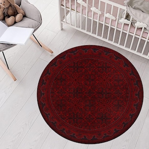 Roter runder Teppich im Distressed Style: Waschbar im türkischen Vintage Look