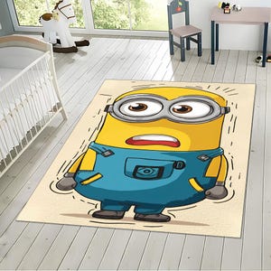 Minion Printed Kids Room Carpet - Funny Cartoon Character Digital Floor Mat, Kids Room Floor Carpet, Digital Playroom Decor