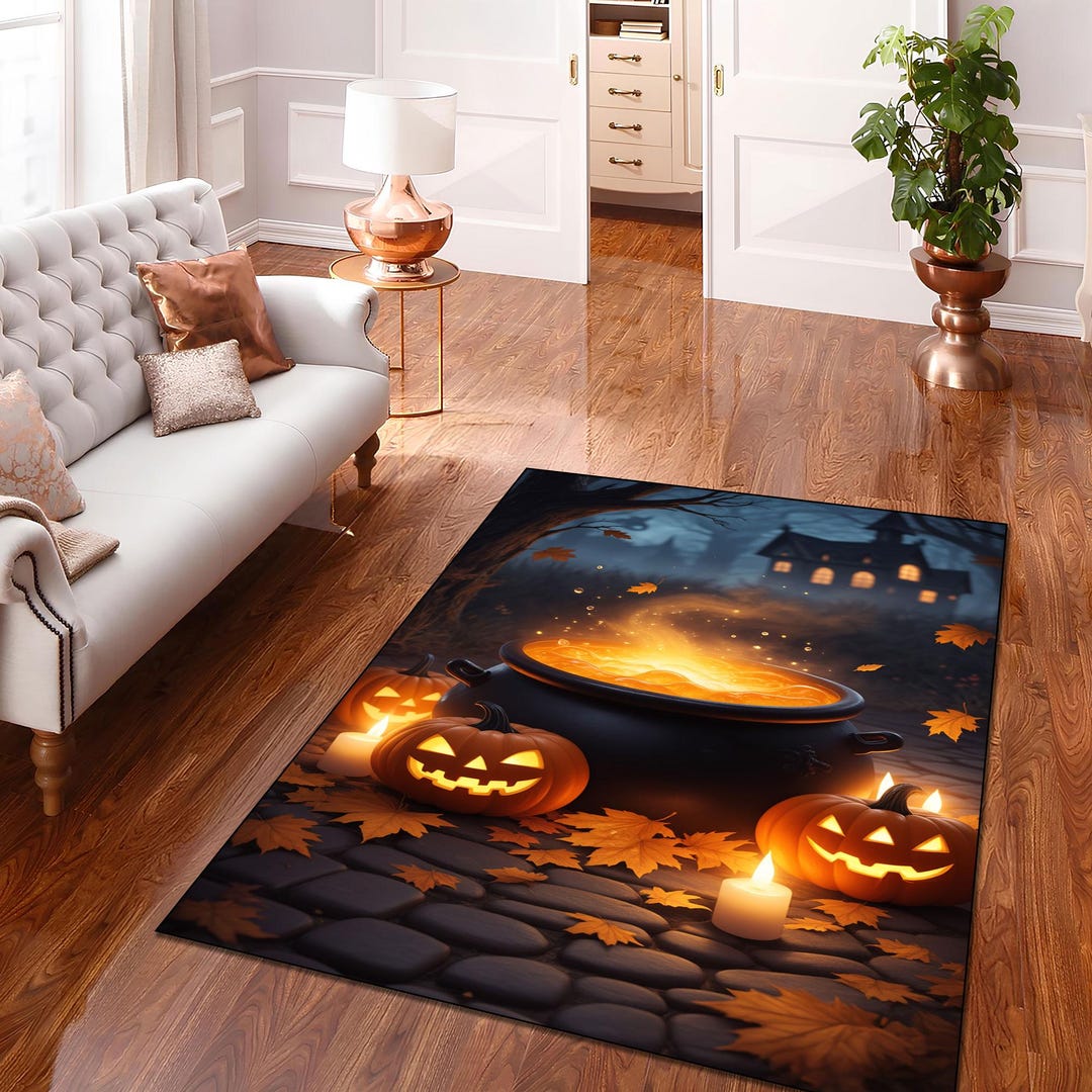 Spooky Halloween Rug Printable | Witch Cauldron & Pumpkins | Autumn ...