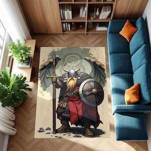 Viking Rug - Norse Warrior Carpet - Medieval Fantasy Area Rug - Nordic Decor - Gothic Dark Mythology Floor Rug