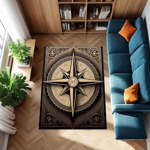 Vintage Nautical Compass Rug: Coastal Beach Home Decor