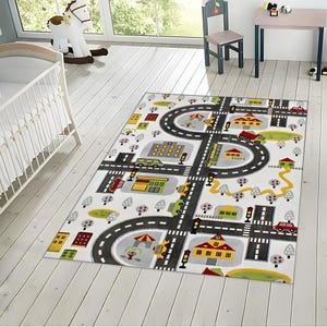 City Road Play Mat Rug – Toddler Traffic  Street Map Carpet – Urban Car Play Rug for Kids, Nursery & Playroom Decor
