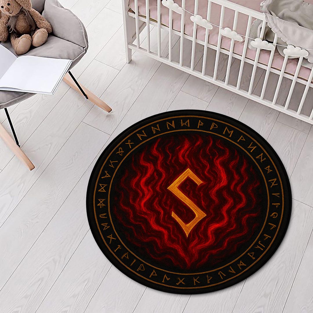 Rune Rug Round Viking Rune Rug – Nordic Fire Symbol Rug for Mystical Decor - Etsy