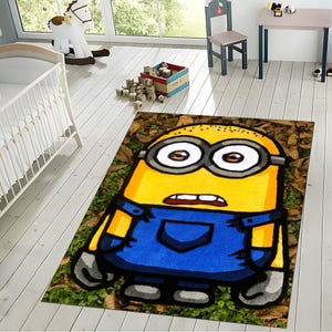 Tufted Minion Rug – Handmade Cartoon Character Carpet – Funny Kids Room Decor – Unique Minion Gift – Custom Floor Carpet