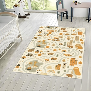 City Road Ultra Soft Children&#39;s Play Mat, Road Map Children&#39;s Rug, Children&#39;s Room Rug, Play Area Rug, Nursery Rug, Nursery Decor