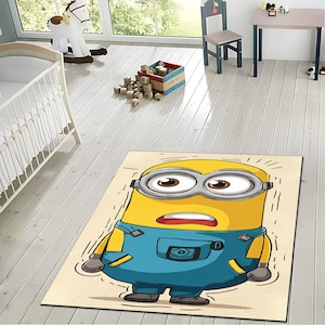Minion Printed Kids Room Carpet - Funny Cartoon Character Digital Floor Mat, Kids Room Floor Carpet, Digital Playroom Decor