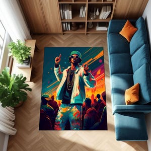 Vibrant Hip Hop Legends Rug,Colorful Rappers Tapestry – Unique Hip Hop Decor,Groovy Legends Area Rug
