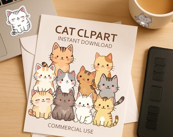20x Kawaii Chibi Cat Clipart Bundle | Commercial Use PNG Sublimation Set