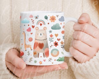Boho Bear Mug Wrap PNG: Nursery Sublimation Design (Digital Download)