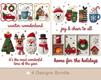 MEGA 4-in-1 Christmas Bundle | Faux Yarn Scenes & Characters PNG Clipart | Sublimation Commercial Use