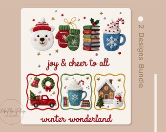 2 Scene Christmas Clipart Bundle | Winter Wonderland, Joy & Cheer PNG | Crochet Sublimation Commercial Use