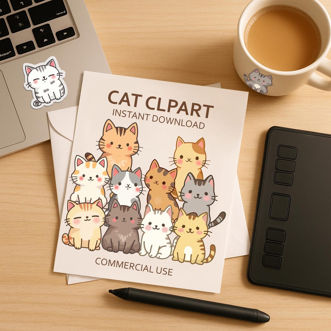 20x Kawaii Chibi Cat Clipart Bundle | Commercial Use PNG Sublimation ...