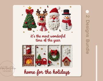 Home for the Holidays Scene Bundle (2 Designs) | Faux Crochet Style Christmas PNG | Commercial Use