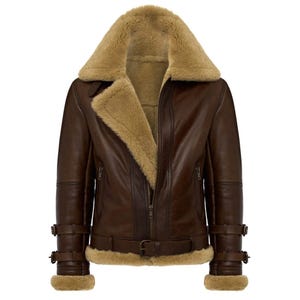 B3 Aviator Schaffell Lederjacke für Herren: Faux Shearling gefütterter Bomber