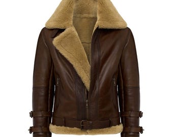 Men's B3 Aviator Sheepskin Leather Jacket: Faux Shearling Lined Bomber