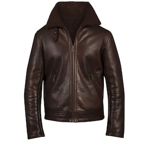 Men's Distressed Brown Sheepskin Leather Jacket | Classic Aviator Shearling Collar Coat | Luxury Winter Bomber Jacket