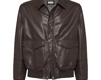 Brunello Cucinelli Aviator leather jacket for Men: Sheepskin Brown Jacket