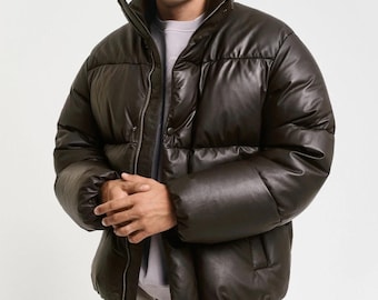 Goosedown Genuine Sheepskin Leather Puffer Jacket | Black Insulated Quilted Winter Coat | Luxury Down Parka