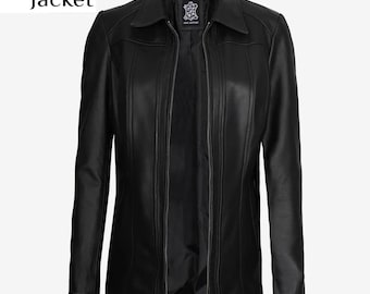Handmade Sheepskin Leather Car Coat: Women's Mid-Length Black Jacket