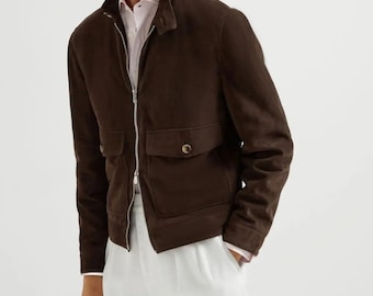 Brunello Cucinelli Dark Brown Suede Leather Jacket | Luxury Minimal Outerwear
