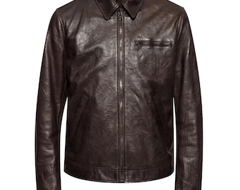 Dolce & Gabbana Brown Sheepskin Leather Jacket - Men's Handmade Real Leather Coat