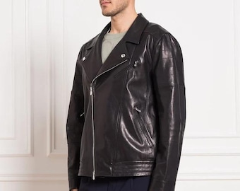 Brunello Cucinelli herenjack van schapenleer (nappa) in zwarte motorstijl