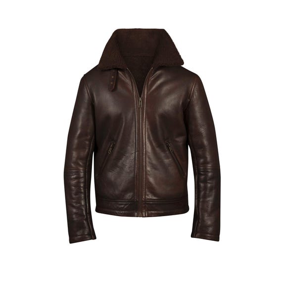 Men's Distressed Brown Sheepskin Leather Aviator Bomber Jacket