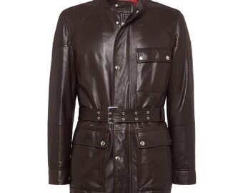 Brunello Cucinelli Sheepskin Leather Safari Jacket | Rust Brown Belted Field Coat
