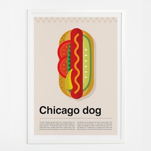 Chicago Hotdog, stampa digitale minimalista da parete, decorazione da parete con poster Glizzy, stampa scaricabile, poster di cibo