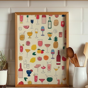 Food and Drinks Poster, Maximalist Kitchen Gallery Wall Art, Apartment Kitchen Decor, Tablescape Kitchen Decor, Mediterranean Food Poster