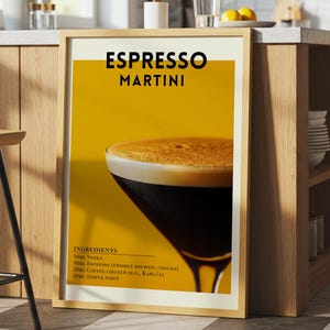 Espresso martini Art Print, party handtekening drankje bord, trendy, moderne retro vintage barwagen, espresso martini kunst aan de muur, alcohol poster