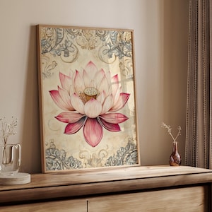 Lotus Flower Art Print, Botanical Wall Decor, Floral Wall Art, Nature Poster, Vibrant Flower Artwork, Meditation Room Decor