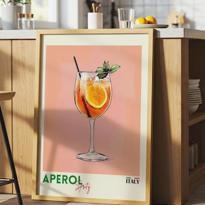 Aperol Spritz Cocktail Kunstdruck, Aperol Spritz Cocktail Poster, Italienischer Cocktail Poster, Barwagen Dekor, Aperol Spritz Wandkunst