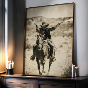 Rustic Cowboy on Horseback, Cowboy with Horse Wall Art, Vintage Wall Art,  Modern Farmhouse Decor, Western Canvas Wall Art, Mid Century Deco