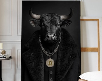 Stock Market Wall Art, Bull Stock Market Canvas Art, Trader Gifts, Wall Art for Traders,  Crypto Trader Gift, Bull and Bear Office Art