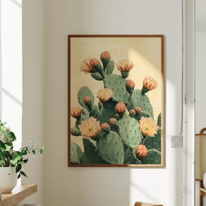 impression de figuiers de Barbarie vintage, art mural cactus, décoration bohème éclectique, art mural Arizona, art cactus Saguaro