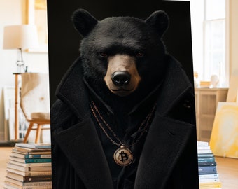 Stock Market Bearish Canvas Art, Wallstreet Bear, Crypto Market, Day Trader Office Decor, Bear Abstract Art, Wall Street Trading Artwork