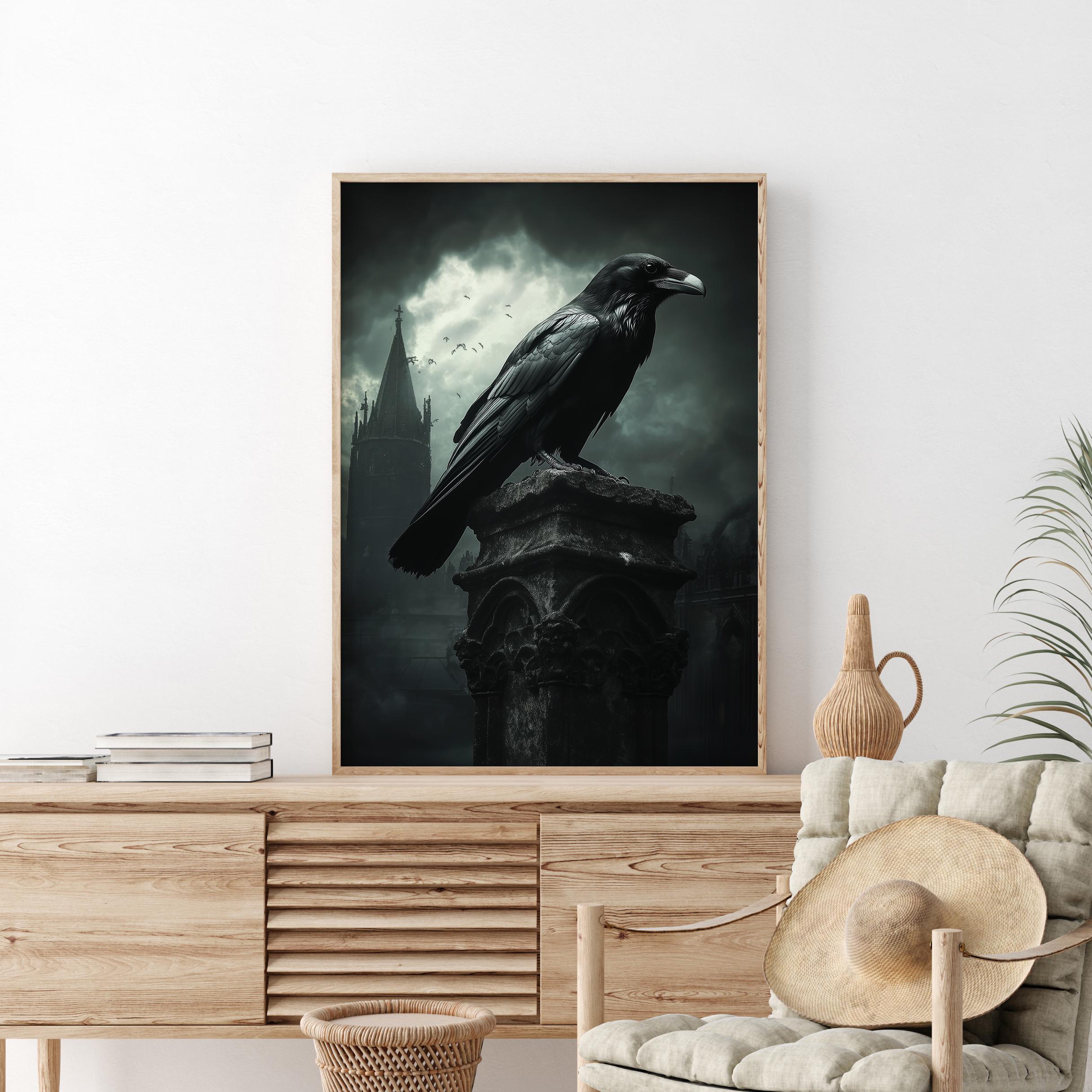 Dark Academia Raven Wandkunst – Vintage-Kunstdruck Auf Leinwand, 40,6 X 61 Cm, Gothic-Deko