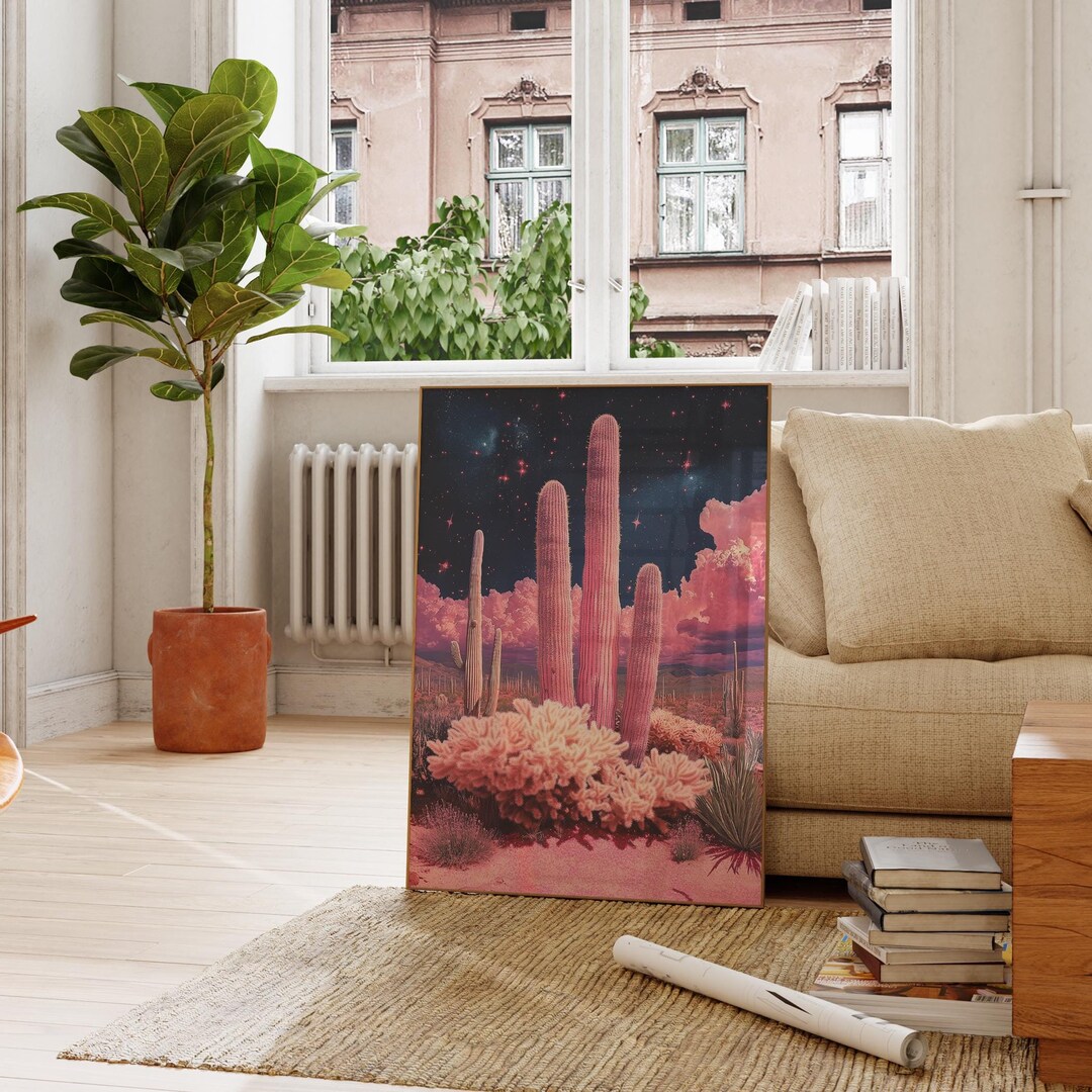 Pink Saguaro Cactus Wall Art Mexican Desert Wall Art Trendy ...