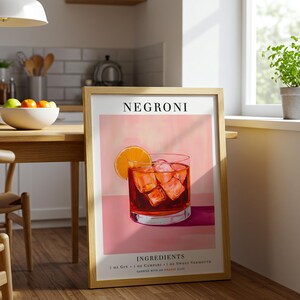 Klassisches Negroni-Cocktailplakat, Negroni-Rezept, Cocktaildruck, Bar, Küchenkunst, Negroni-Liebhaber-Geschenk-Cocktailplakat, Barwagen-Dekor,