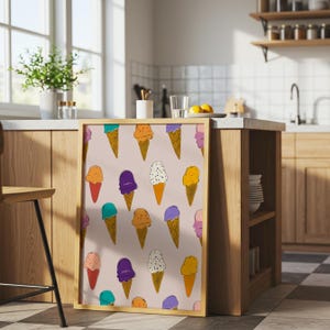 Minimalistische Eis Muster Wandkunst, Küche, Kinderzimmer oder Eisdiele Dekor, Sommer Küche Poster, Pastell Dessert Druck