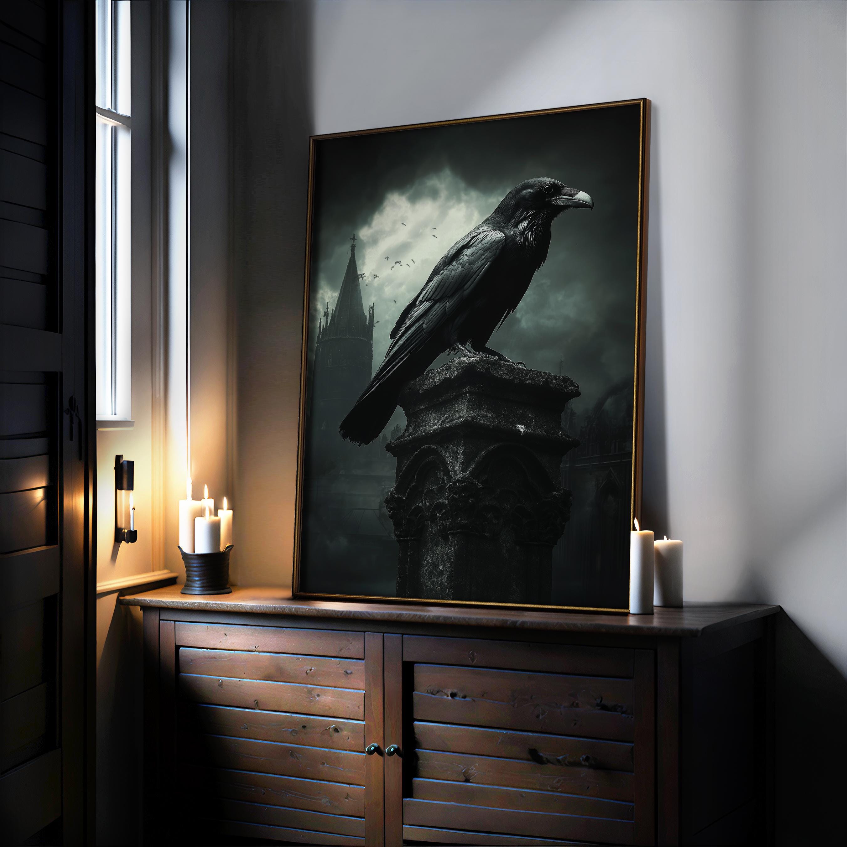 Dark Academia Raven Wandkunst – Vintage-Kunstdruck Auf Leinwand, 40,6 X 61 Cm, Gothic-Deko