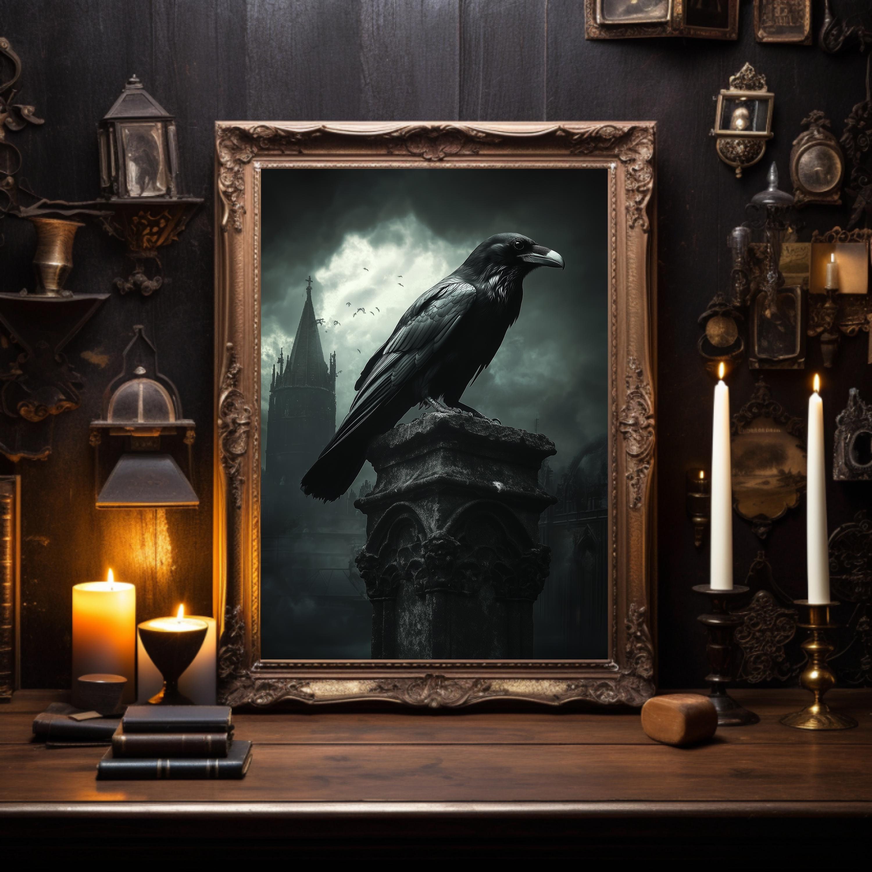 Dark Academia Raven Wandkunst – Vintage-Kunstdruck Auf Leinwand, 40,6 X 61 Cm, Gothic-Deko