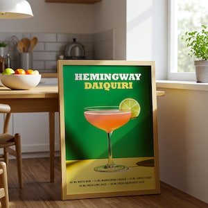 Hemingway Daiquiri Poster, Cocktail Art Print, Home Bar Print, Alcohol Wall Decor, Gift for Bartender, Beachy Drink Poster