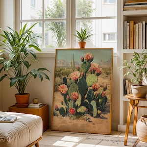 impression de figuiers de Barbarie vintage, art mural cactus, art cactus sunburst, art mural Arizona, art cactus Saguaro, impression désert de Sonora